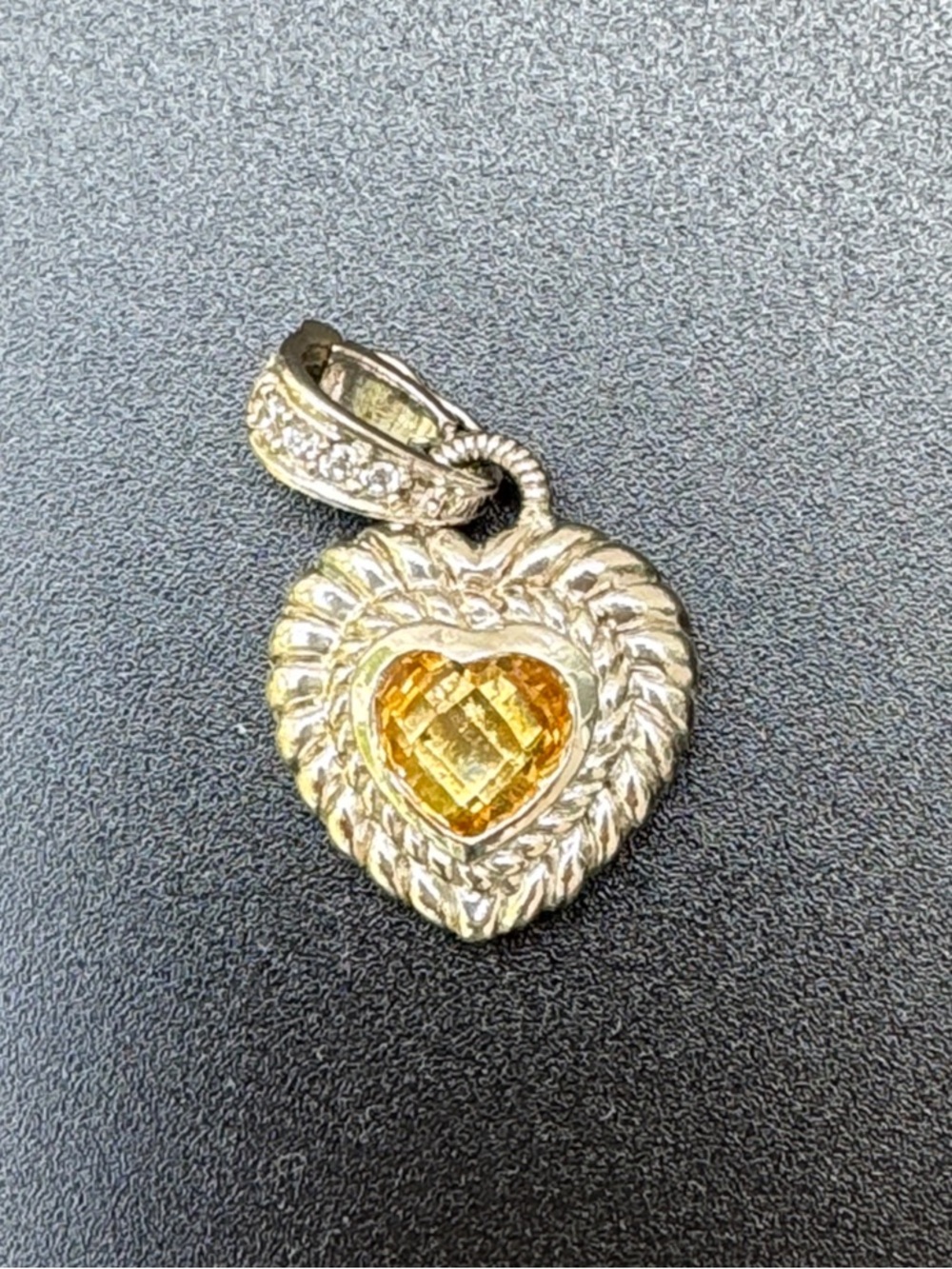 Judith Ripka Sterling Silver Heart Pendant with Citrine Stone
